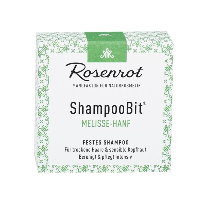 Rosenrot Naturkosmetik festes ShampooBit® Melisse-Hanf - 55g - in Schachtel - Dieses wundervolle feste Shampoo Melisse-Hanf versorgt sehr trockene Haare und Haarspitzen mit reichhaltiger Pflege. - Produktbild