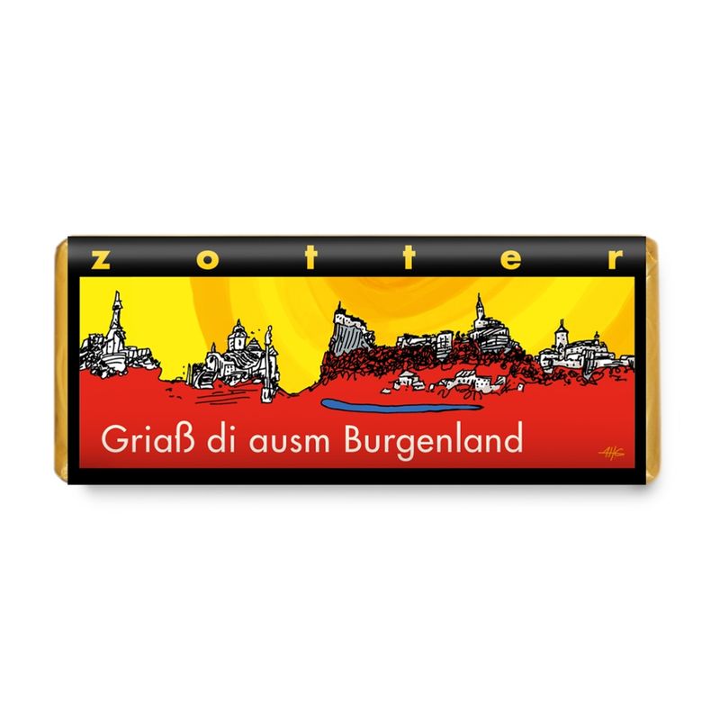 Zotter Schokolade "Grias di ausm Burgenland" - Hauszwetschke (alkoholhaltig) - Produktbild