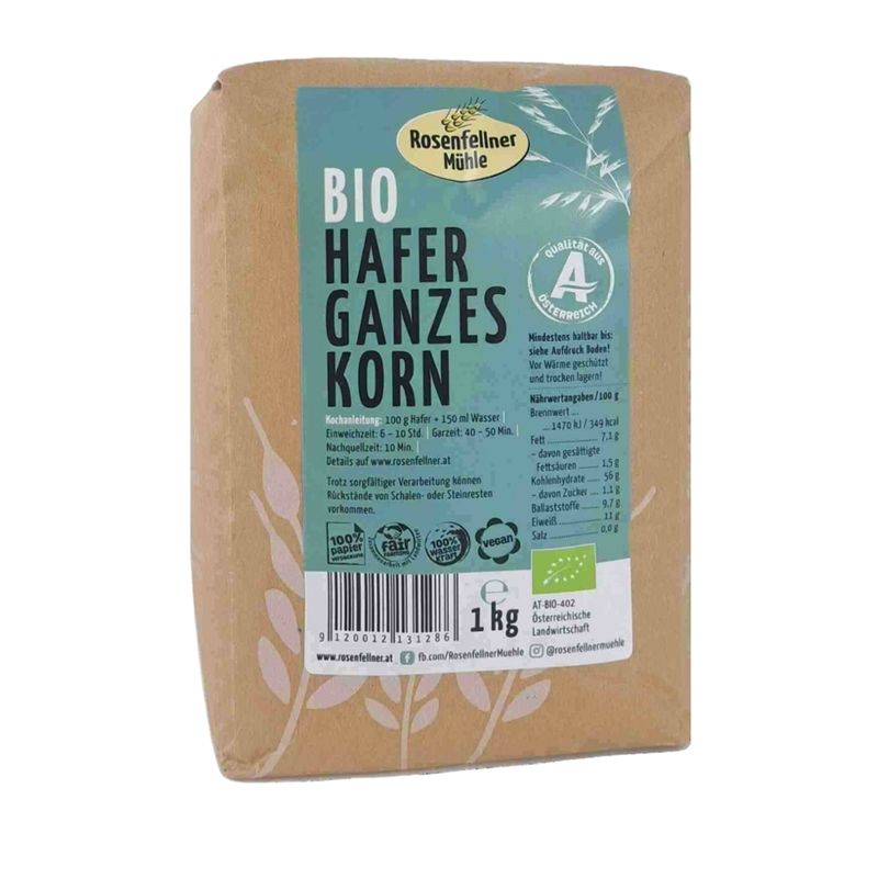 Rosenfellner Mühle & Naturkost Bio Hafer ganzes Korn geschält 1kg - Produktbild