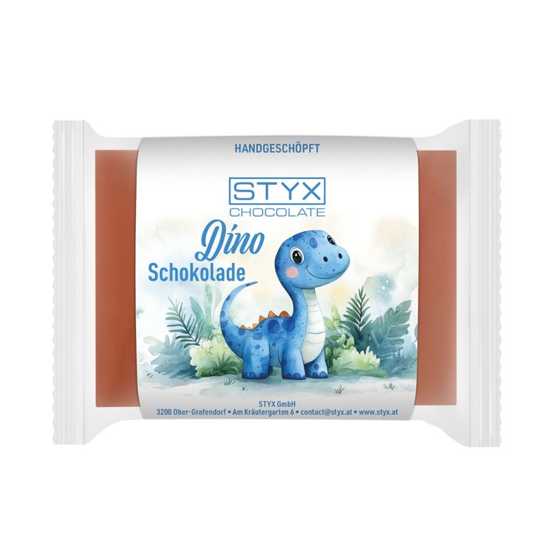 Styx Naturcosmetic BIO Kinderschokolade 50g - Dino - weiße Schokolade auf Vollmilchschokolade - Produktbild