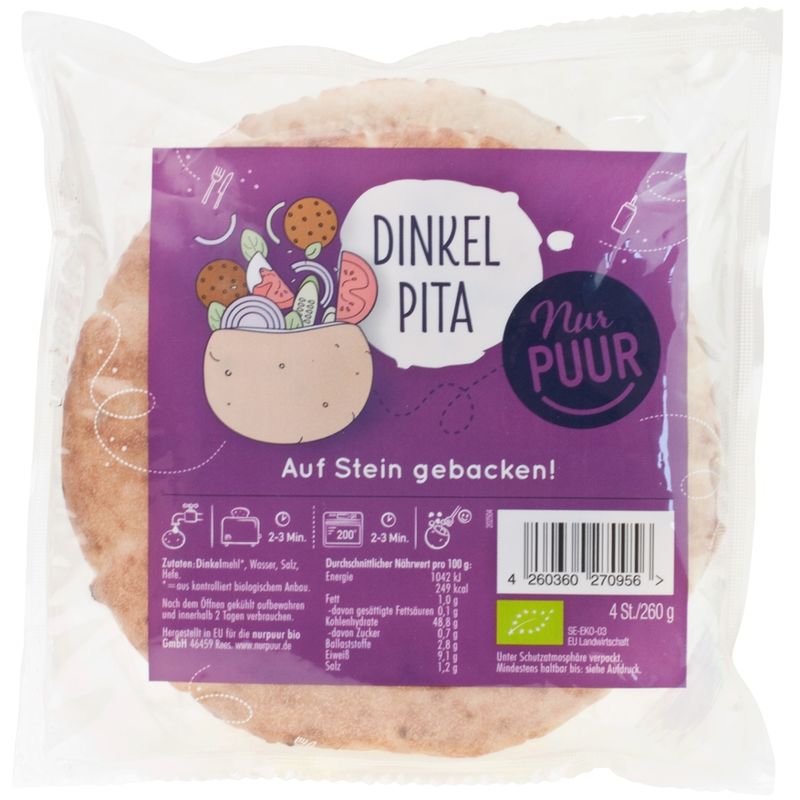 Nur Puur Dinkel Pita, 4 Stück - Produktbild