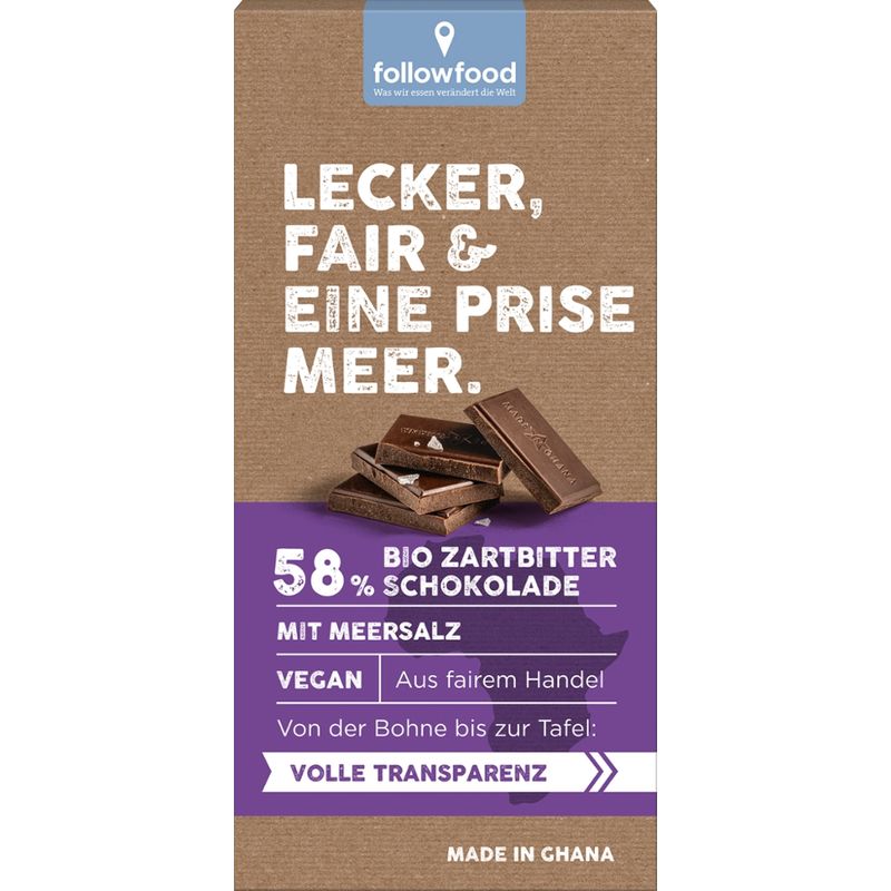 followfood Bio Zartbitter Schokolade mit Meersalz, mindestens 58% Kakao - Produktbild