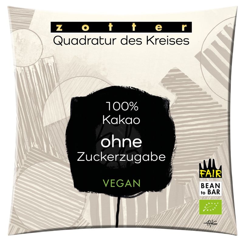 Zotter Schokolade Quadratur des Kreises- 100% Kakao ohne Zuckerzugabe VEGAN - Produktbild
