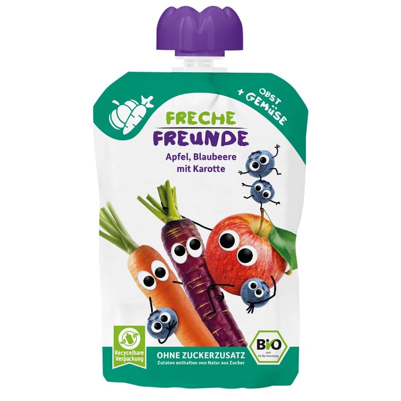 Freche Freunde Freche Freunde Bio Quetschie Apfel, Blaubeere mit Karotte - Produktbild