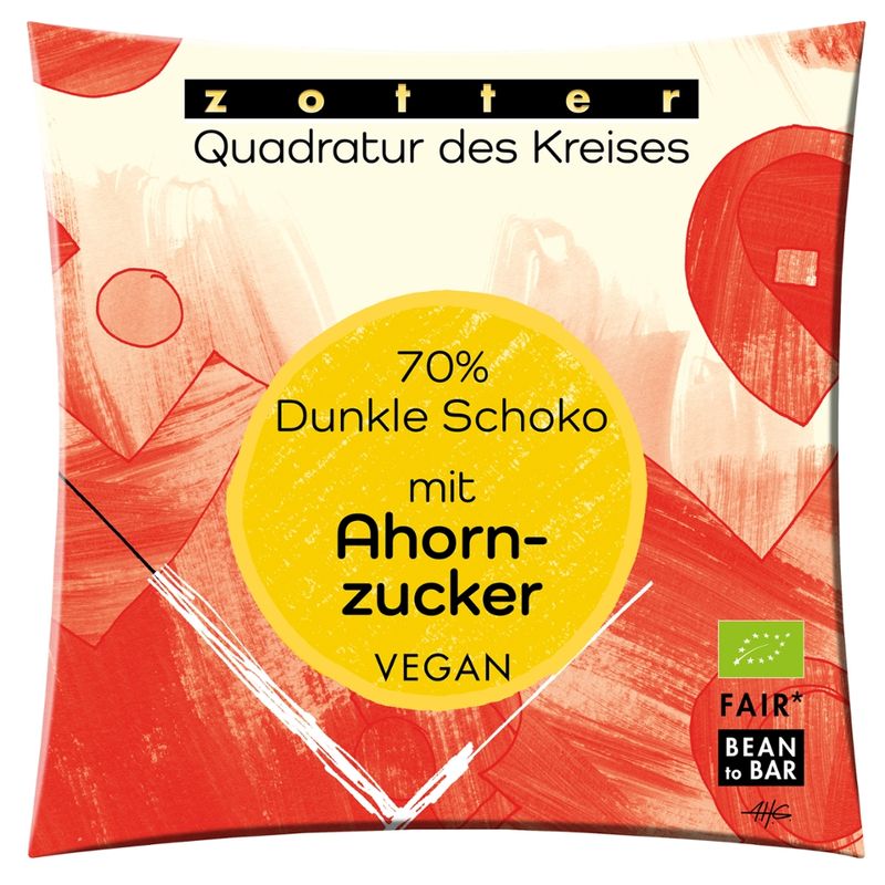 Zotter Schokolade Quadratur des Kreises - 70% Dunkle Schoko mit Ahornzucker VEGAN - Produktbild