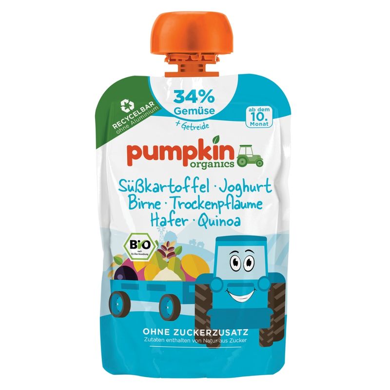 Pumpkin Organics Bio Quetschie mit Süßkartoffel, Joghurt, Trockenpflaume, Hafer - Produktbild