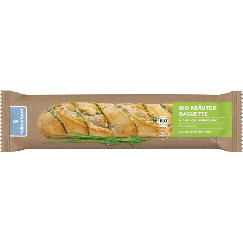 followfood Bio Kräuter Baguette mit Bio Kräuter-Margarine-Füllung, mit Sauerteig - Produktbild