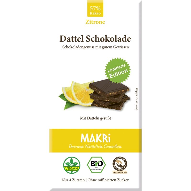 Makri Bio Dattel Schokolade - Zitrone 57% - Produktbild