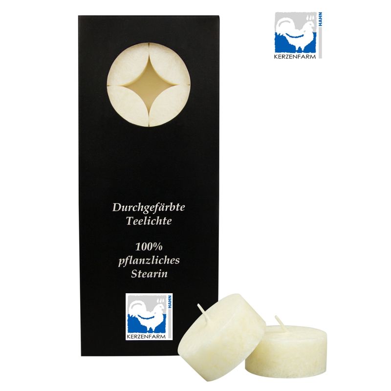 Kerzenfarm Hahn Stearin-Teelicht, 10 Stück, ohne Aluhülle, elfenbein, zur Verwendung im Glas - Produktbild