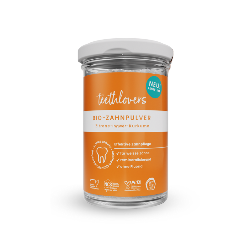 teethlovers Vorratsglas Zitrone-Ingwer-Kurkuma Zahnpulver, 135g - Produktbild