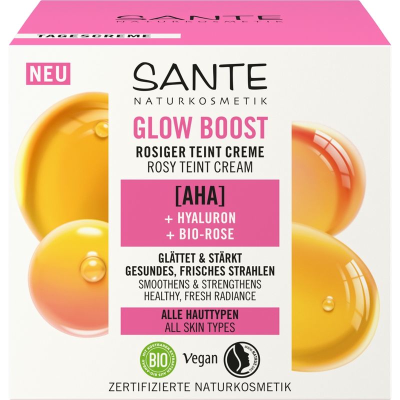 Sante Glow Boost rosiger Teint Creme mit AHA, Hyaluron & Bio-Rose - Produktbild