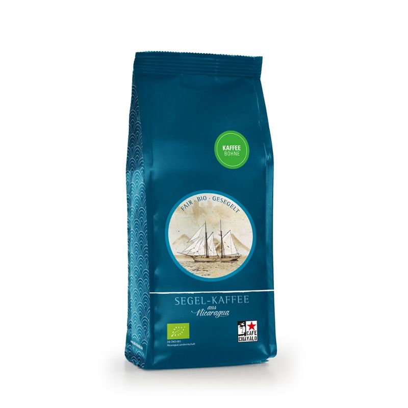 Café Chavalo Segel-Kaffee aus Nicaragua, bio, 250g, ganze Bohne. Biologisch angebauter Ursprungskaffee aus Fairem Handel. - Produktbild
