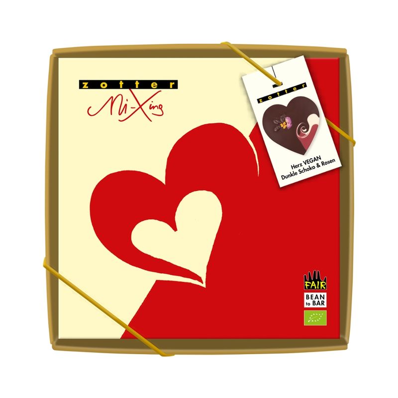Zotter Schokolade Herz VEGAN Dunkle Schoko & Rosen - Produktbild