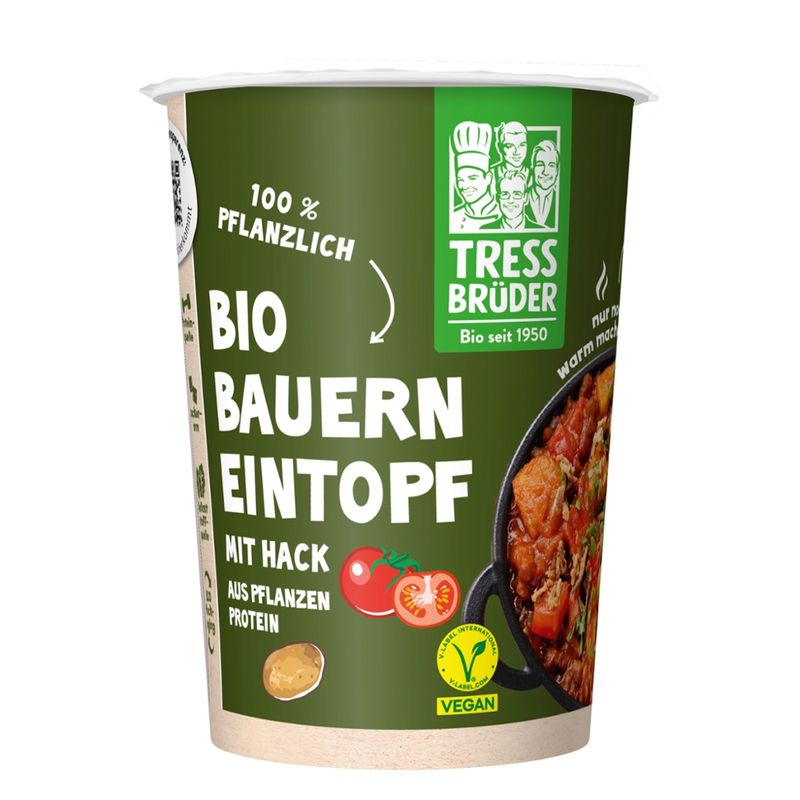 Tress Brüder veganer Eintopf mit Tomaten, Kartoffeln und einer Hackalternative aus Sojaprotein - Produktbild
