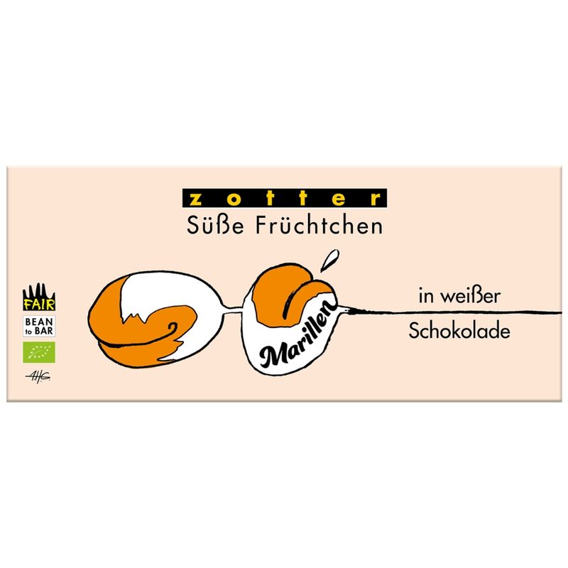 Zotter Schokolade Süße Früchtchen Marillen in weißer Schokolade - Produktbild