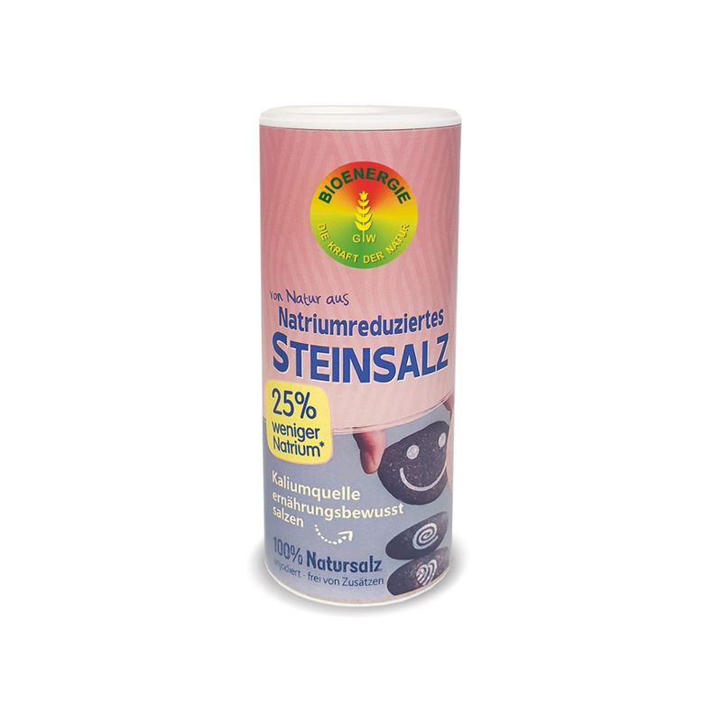 BIOENERGIE Natriumreduziertes STEINSALZ, mind. 25% weniger Natrium von Natur aus, fein gemahlen, naturbelassen, unjodiert, unraffiniert, frei von Zusätzen, natürliche Kaliumquelle - Produktbild