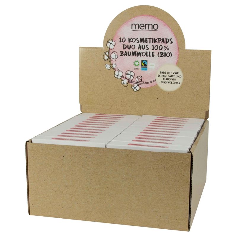 memo 24 Pack à 10er-Pack memo Bio-Baumwoll-Kosmetik Pads DUO im Display - Produktbild