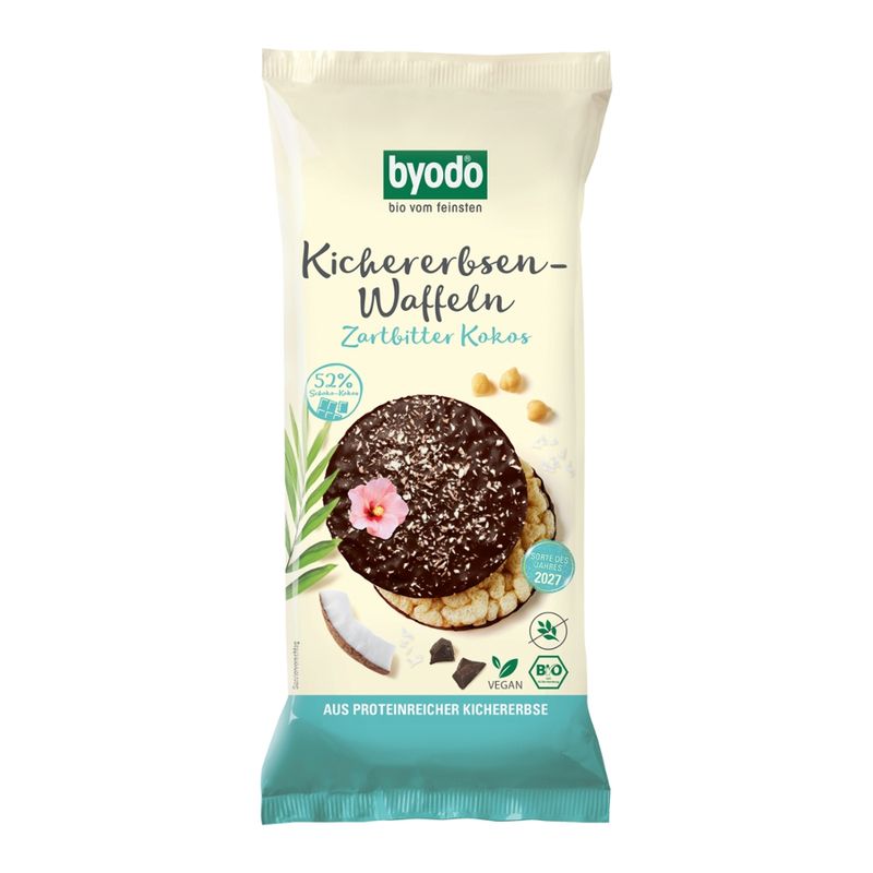 Byodo Kichererbsen-Waffeln Zartbitter Kokos, aus proteinreicher Kichererbse, 65 g - Produktbild