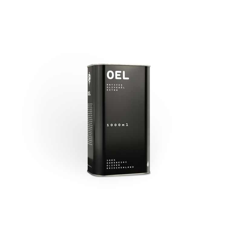 OEL  natives sortenreines selbsterzeugtes biozertifiziertes Koroneiki-Olivenöl extra. - Produktbild