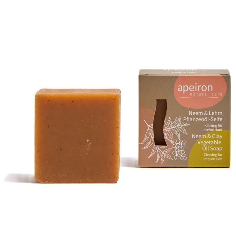 Apeiron Apeiron Pflanzenöl-Seife NEEM+LEHM - palmölfrei - Produktbild