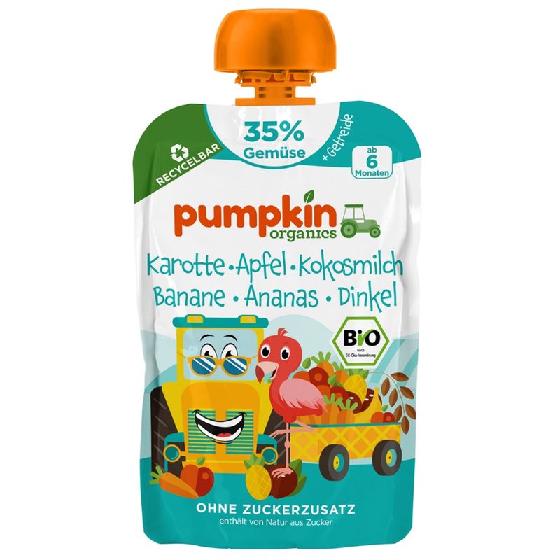 Pumpkin Organics Bio Quetschie: Karotte, Apfel, Kokos, Banane, Ananas, Dinkel - Produktbild