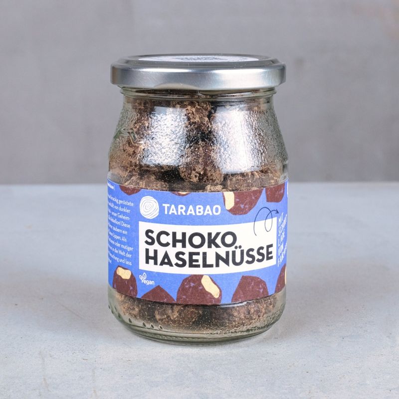 TARABAO Gebrannte Haselnüsse mit Zartbitterschokolade im Pfandglas - Produktbild