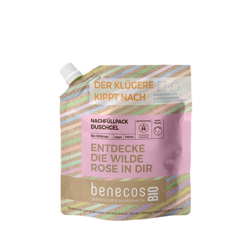 benecos benecosBIO Nachfüllbeutel 500ml Duschgel BIO-Wildrose - ENTDECKE DIE WILDE ROSE IN DIR - Produktbild