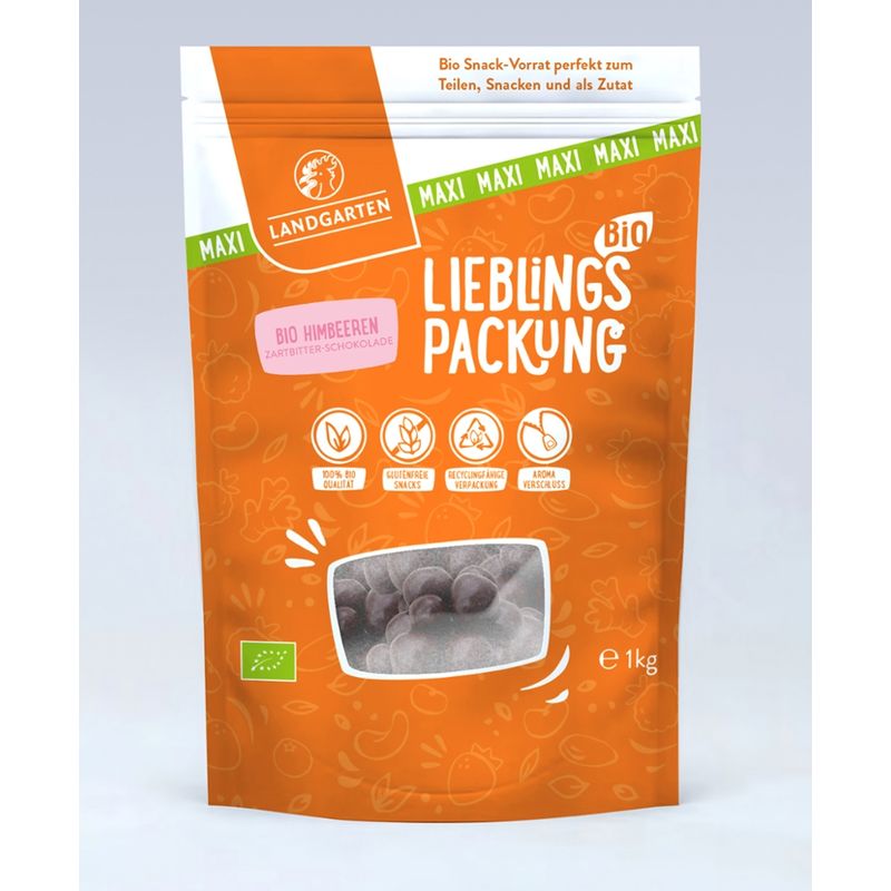 Landgarten Lieblingspackung Bio Himbeeren in ZB-Schoko 1000g - Produktbild