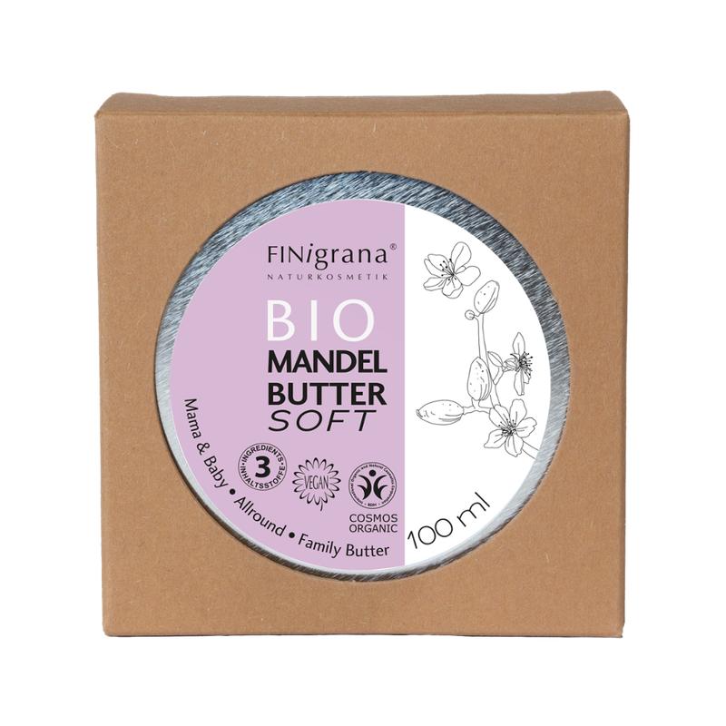 FINigrana® Naturkosmetik FINigrana® BIO MANDELBUTTER SOFT (Mama & Baby) Allround Basis Hautpflege für die ganze Familie,  100ml abgefüllt in Weißblechdose mit Umkarton - Produktbild
