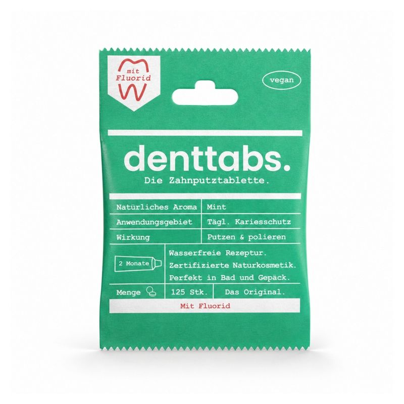 Denttabs Denttabs Zahnputztabletten Mint mit Fluorid 125 Stück - Produktbild