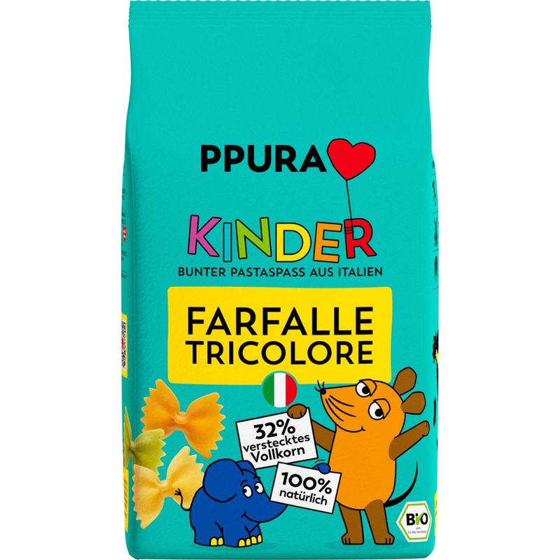 PPURA BIO Kinder Farfalle tricolore aus ital. Hartweizen & ital. Vollkorn - Produktbild