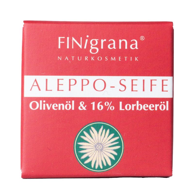 FINigrana® Naturkosmetik FINigrana Aleppo Olivenseife mit 16% Lorbeeröl,  25g quadratisch in Kartönchen, Präsent- Reise- Hotel- oder Gäste Seife & umweltfreundliches "give-away", reine Pflanzenseife für alle Hauttypen - Produktbild