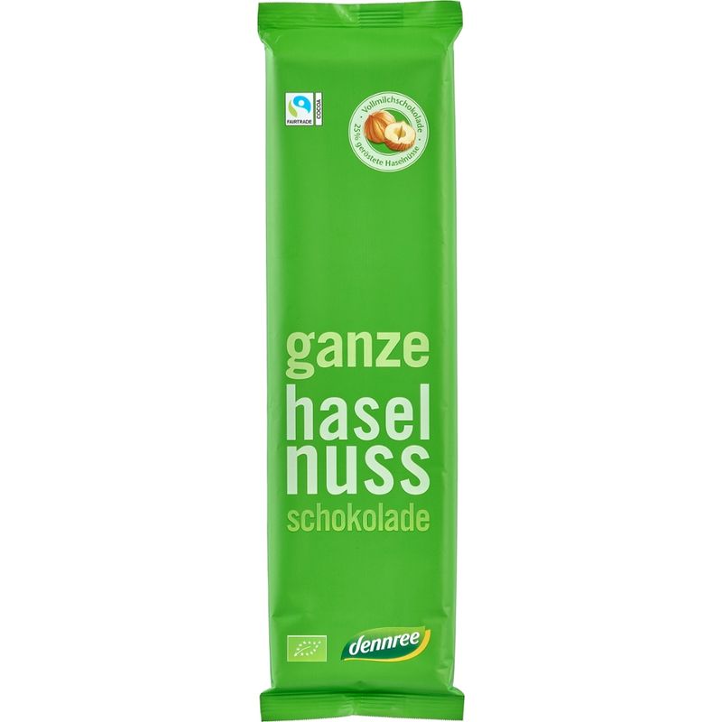 dennree Vollmilchschokolade mit ganzen, gerösteten Haselnüssen - Produktbild