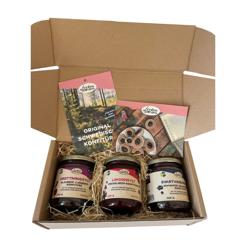 Linnéas Svenska Syltbox - Geschenkset mit 3 original schwedischen Fruchtaufstrichen - Produktbild