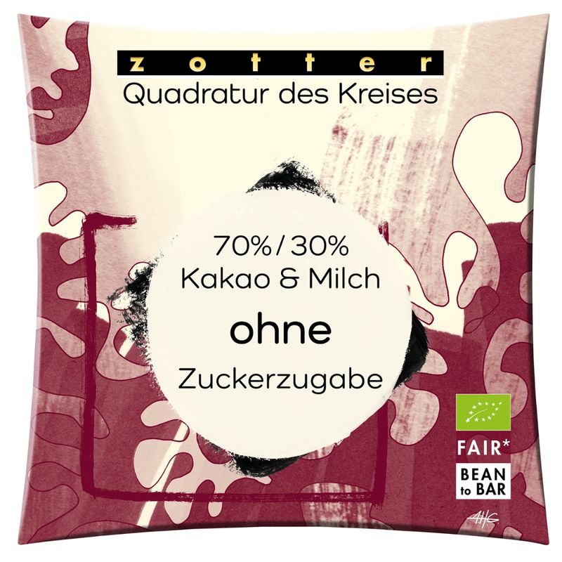Zotter Schokolade Quadratur des Kreises - 70% / 30% Kakao & Milch ohne Zuckerzugabe - Produktbild