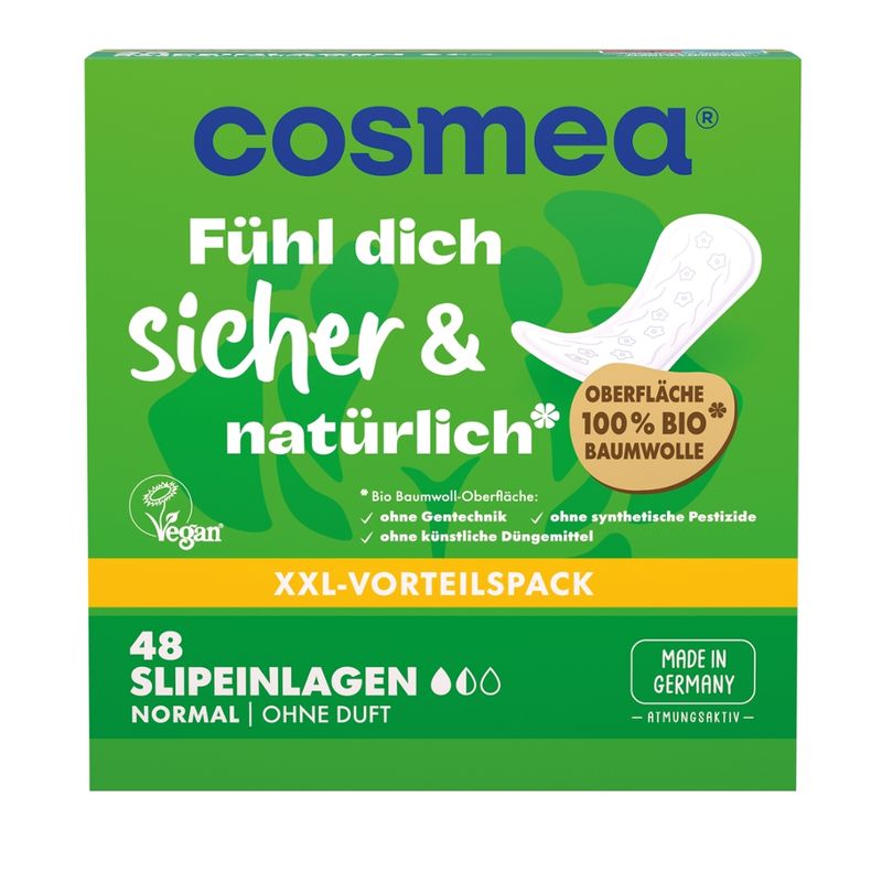 COSMEA®  cosmea® Slipeinlagen Bio Baumwoll-Oberfläche Normal, ohne Duft, 48 Stück XXL Vorteilspack - Produktbild