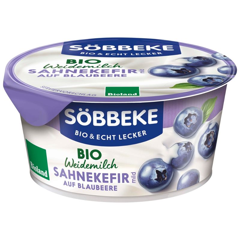 Söbbeke Bio Weidemilch Sahnekefir mild auf Blaubeere 10 % Fett 150g Becher - Produktbild