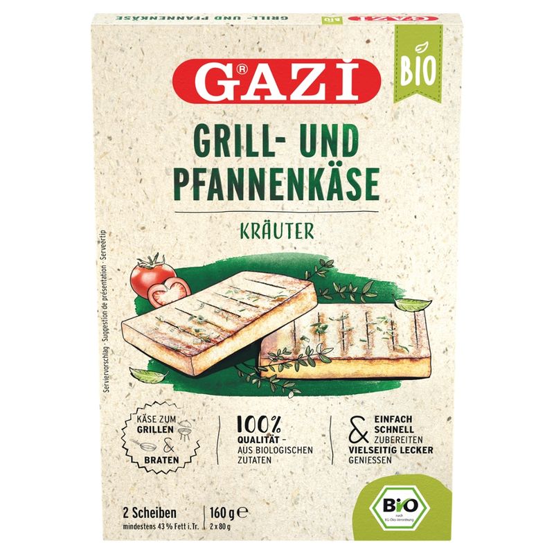 GAZi BIO GAZi BIO Grill- und Pfannenkäse Kräuter 8x160g (2 Scheiben vakuumiert in Faltschachtel) - Produktbild