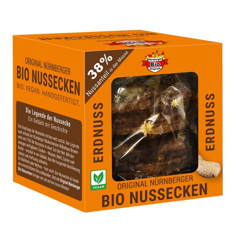 Nürnberger Bio Originale 6 Bio-Nussecken Erdnuss, schokoliert, in Designbox, min. 330g - Produktbild