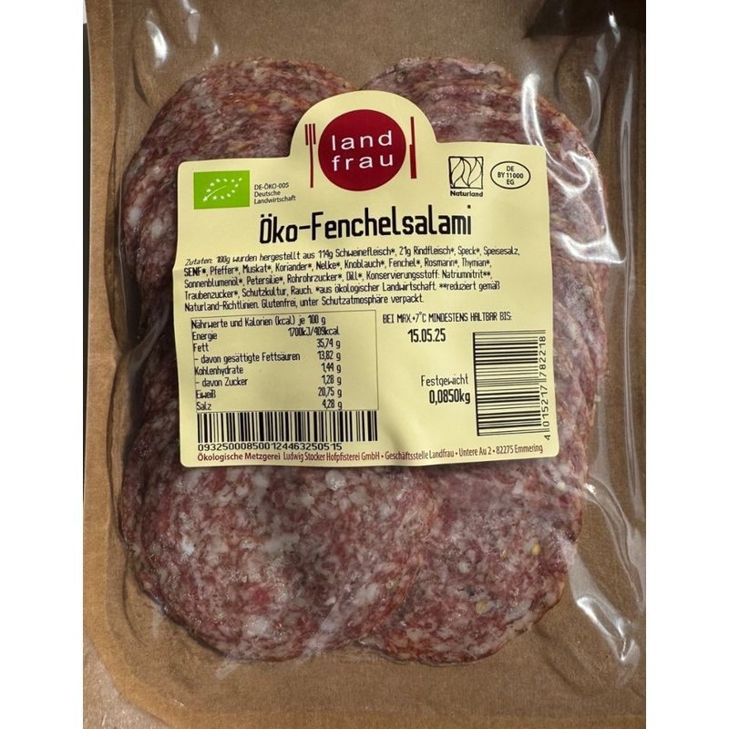 Landfrau Öko-Fenchelsalami geschnitten - Produktbild