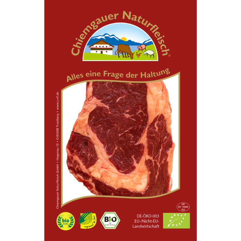 Chiemgauer Naturfleisch R-Entrecôte-Steak o.K. (Club-Steak), 1 St. ca. 150 - 250 g, SB, kbA - Produktbild