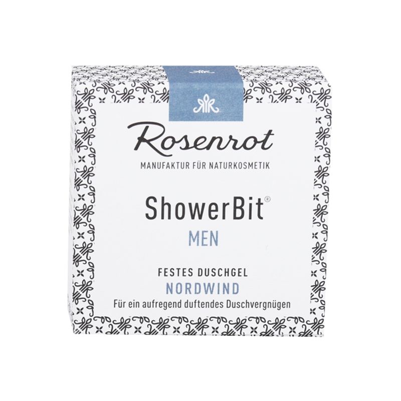 Rosenrot Naturkosmetik ShowerBit® - festes Duschgel MEN Nordwind - 55g - in Schachtel - Mit sanft reinigender Porzellanerde, - Produktbild