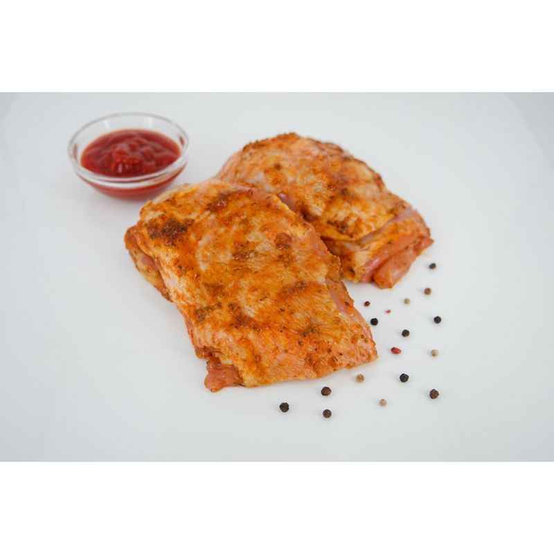 Freiländer Bio Geflügel Hähnchenoberkeulensteaks mit Haut, Pollo Fino, mariniert Paprika, frisch, Bio, ca. 400g - Produktbild