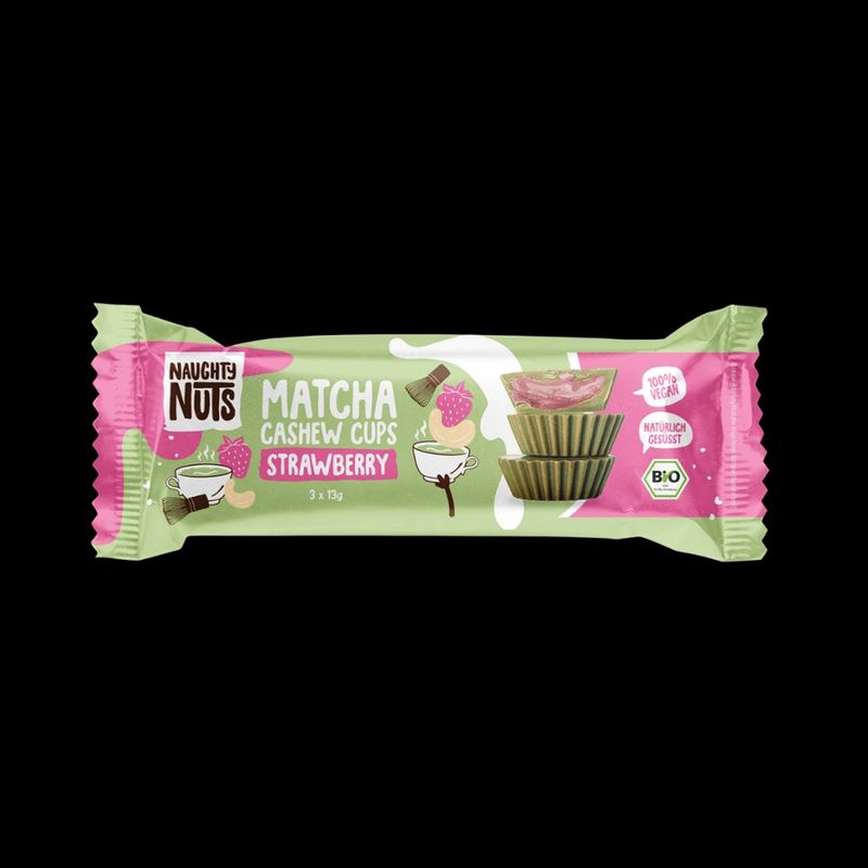 Naughty Nuts Strawberry cups with matcha glaze 39g (3x13g), biovegan, 39g (3x13g) - Produktbild
