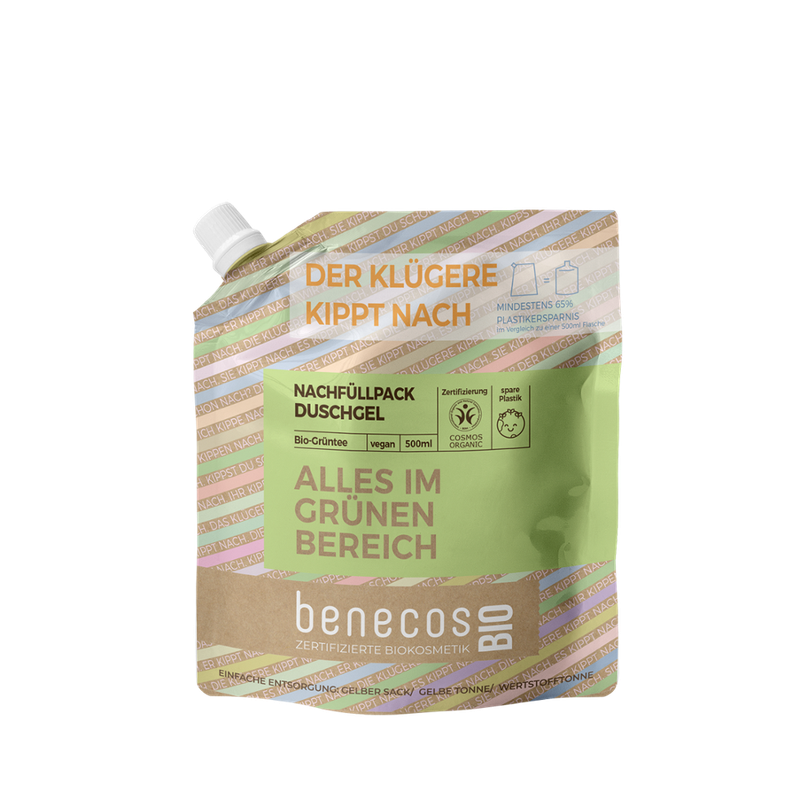 benecos benecosBIO Nachfüllbeutel 500ml Duschgel BIO-Grüntee - ALLES IM GRÜNEN BEREICH - Produktbild