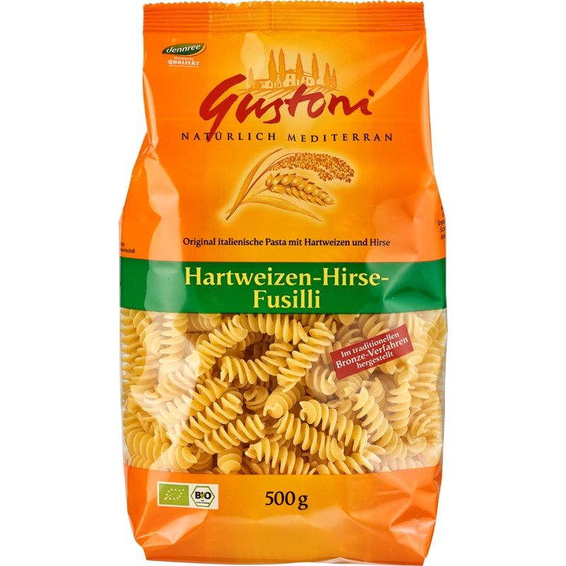 Gustoni Hartweizen-Hirse-Fusilli, Original italienische Pasta mit Hartweizen und Hirse - Produktbild