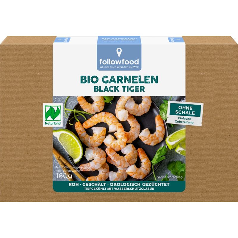 followfood Bio Black Tiger Garnelen geschält, roh, geschält, ökologisch gezüchtet - Produktbild