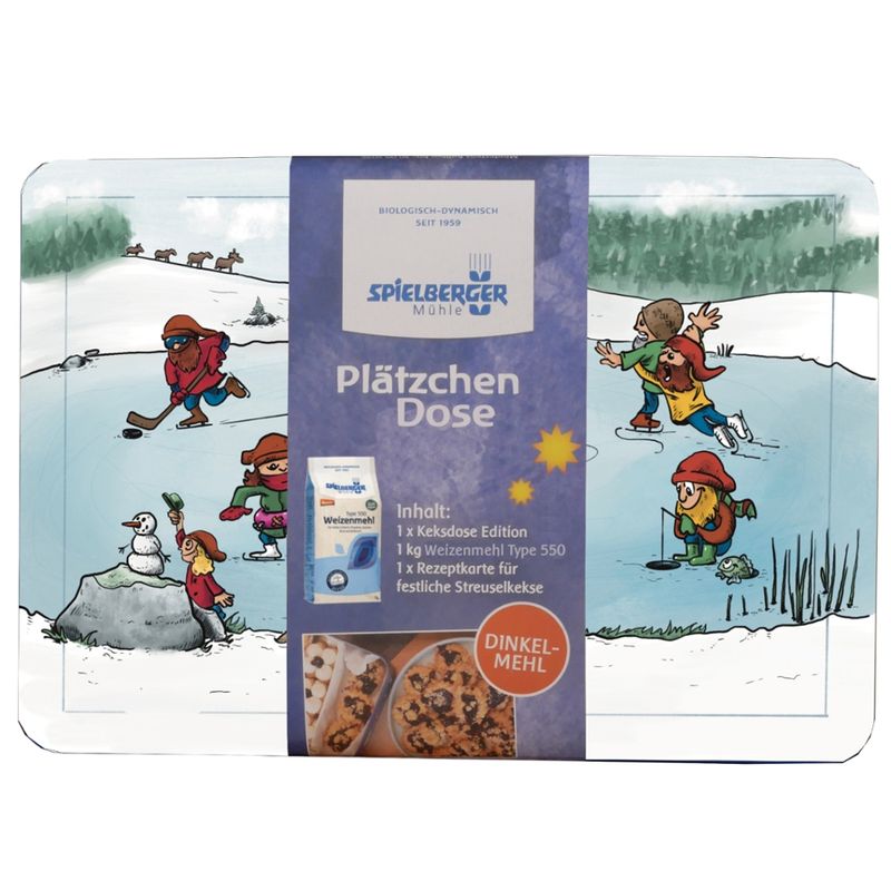 Spielberger Mühle Plätzchen-Dose mit 1 kg Weizenmehl 550, demeter - Produktbild