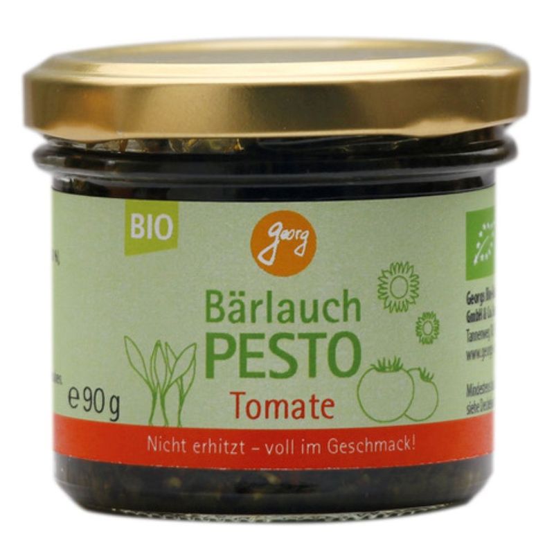 Georg Bio Bärlauch Pesto Tomate mit Sonnenblumenkernen, 84 % Rohkost-Anteil, Bärlauch aus zertifizierter Wildsammlung und getr. Tomaten - Produktbild