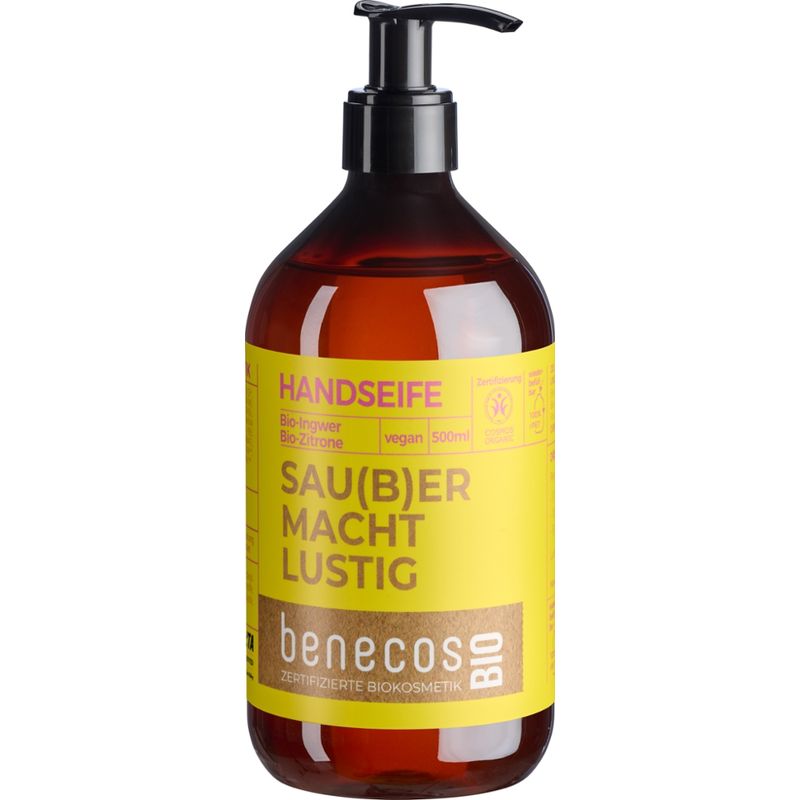benecos benecosBIO Handseife BIO-Ingwer + BIO-Zitrone - SAU(B)ER MACHT LUSTIG - Produktbild